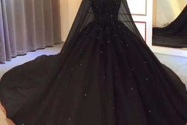 Long sleeve plus size black wedding dress